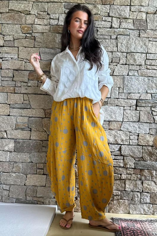 Hush Pillow Cotton Spot On Classic Barrel Pant Mustard